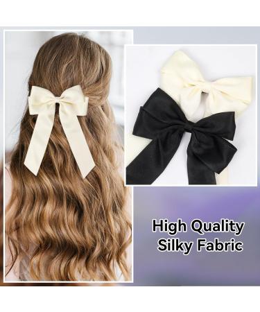 2 Pack Bow Hair Clips White Hair Bows for Women Girls Large Bow Clips Hair Barrette Hair Accessories Beige - Buy Online on SooperMarket.com