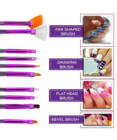 Glow 20-Part Nail Art Brush & Dotting Tool Set - Ideal for Beginners & Professionals - Affordable Wooden Handle Brushes in Purple - Buy Online on SooperMarket.com