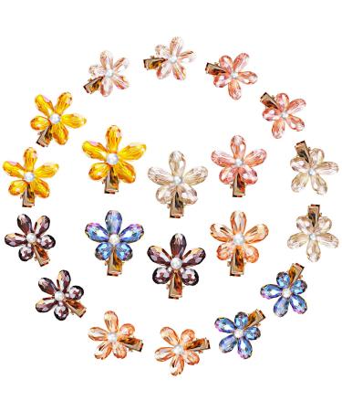 21 Pieces Flower Crystal Hair Clips Mini Flower Crystal Clip Small Flower Crystal Barrettes Mini Crystal Hairpins for Women's and Girls Hair Accessories (Simple Colors)
