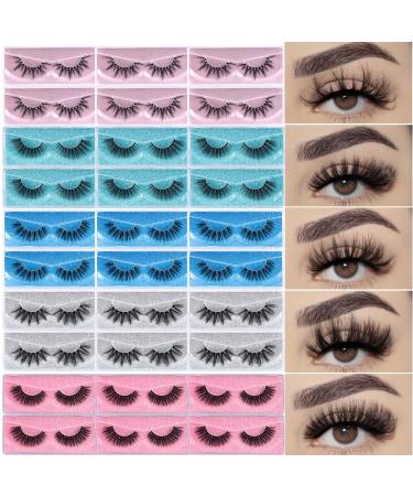 APCYUST Lashes Bulk 30 Pair Wholesale Faux Mink Eyelashes 5D Fluffy Eyelash 15mm 18mm 20mm Natural Medium Length Fake Lash with Portable Pack 30 Pairs-5 Styles