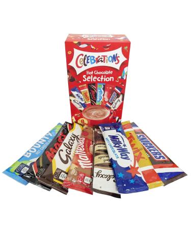 Hot Chocolate Selection Gift Hamper - Celebrations Hot Chocolate Sachets Bulk Buy 8 x 25g Chocolate Multipack with Topline Card. Gift Set for Stocking Fillers Secret Santa Gifts or Movie Night