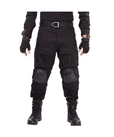 HANWILD Combat Pants Tactical Pant with Knee Pads Multicam Rip-Stop Trousers Airsoft Hunting Pants Black Small