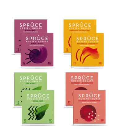 Spruce Natural Water Flavouring With Vitamins Mega Mixed Pack Taster Bundle 4 Flavours 96 Drinks No Sugar Made With Real Fruits Healthy Modern Squash Cordial Perfect For Hydration