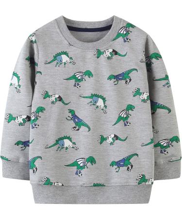 Kids Dinosaur Sweatshirt | Cotton Long Sleeve Pullover for Boys & Girls | Toddler Baby Clothes 2-3 Years Grey - Buy Online on SooperMarket.com