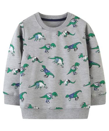 Boys Sweatshirt for Kids Dinosaur Jumper Cotton Casual Top Long Sleeve Pullover T-Shirt Toddler Girls Shirts Baby Clothes 1-8 Years 4-5 Years Grey