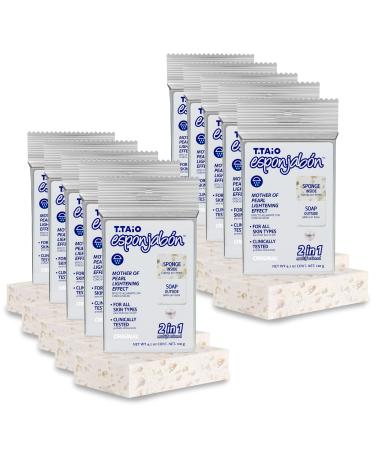 T.Taio Esponjabon Mother of Pearl Soap Sponge - Cleansing Shower Scrubber - Cleaning Bath Wash Scrub - Oil Removal - Massage & Lather Foot Elbow & Face - Bathroom Accessories - Fresh Scent (10-pack)