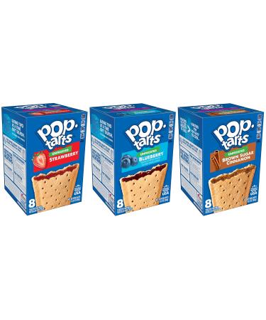 Pop Tarts Unfrosted Variety, Strawberry, Blueberry, and Brown Sugar Cinnamon, 13.5 Ounce (Pack of 3) - with Two Make Your Day Lollipops