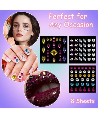 8 Sheets Self-Adhesive Rhinestone Face Jewels for Makeup, Crafts, and Nail Art - Festival and Carnival Fairy Style Rhinestone Stickers - Buy Online on SooperMarket.com