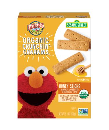 Earth's Best Organic Sesame Street Toddler Crunchin' Grahams, Honey Sticks, 5.3 oz. Box
