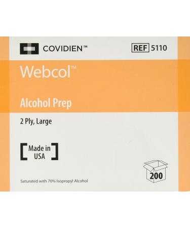 Cardinal Health Alcohol Prep Pad, 2-Ply Large 200 Count (Pack of 1)