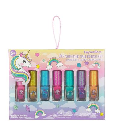 Expressions 7pc Unicorn Shimmer Nail Polish Set for Girls - Safe & Non-Toxic Manicure & Pedicure Kit - Quick Dry, Glitter Cap, Assorted Vibrant Shades - Buy Online on SooperMarket.com