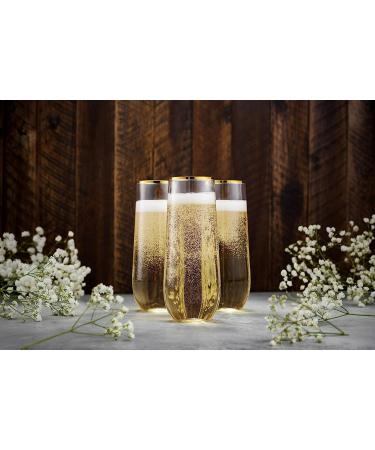48 Pack Gold Rim Stemless Plastic Champagne Flutes - 9oz Disposable Toasting Glasses | Shatterproof, Recyclable, BPA-Free - Buy Online on SooperMarket.com
