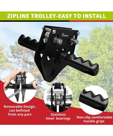 98ft Zip Line Kit for Kids & Adults up to 330lb | Zipline Spring Brake & Safety Harness | Trolley with Handle & Thickened Seat | Backyard Playground Entertainment - Green - Buy Online on SooperMarket.com