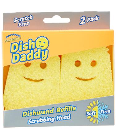 Scrub Daddy Dish Daddy Dish Wand Replacement Head Refill Compatible with Soap Dispensing Dish Brush Texture Changing Washing Up Sponge With Liquid Handle and Built-in Scraper - x2 Refill Heads