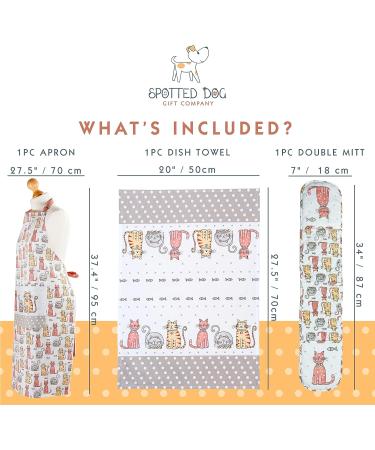Cotton Kitchen Towel, Adjustable Bib Apron, Heat Resistant Double Oven Mitt - Cat Lovers Kitchen Gift Set of 3 - Machine Washable - Happy Cats Multicolor - Buy Online on SooperMarket.com