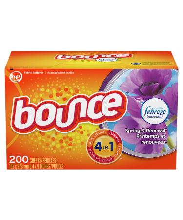 Bounce Dryer Sheets Laundry Fabric Softener with Febreze Scent Spring & Renewal, 200 Count, (Packaging May Vary)