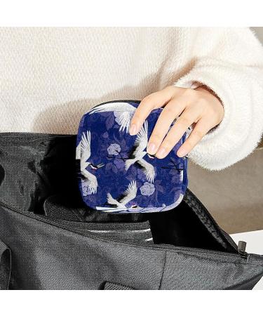 White Crane Peony Flower Sanitary Napkin Storage Bag | Menstrual Cup & Nursing Pad Holder | Portable Period Pouch for Women & Girls - Buy Online on SooperMarket.com