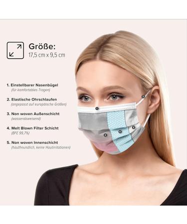 50 Disposable Face Masks Made in Germany | Type IIR & CE Certified | Breathable Triple Layer | Elastic Earloops | Dusty Pink | Adults | 99.78% Filtration - Buy Online on SooperMarket.com