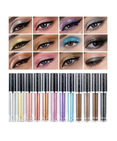 Glitter Liquid Eyeshadow  Shimmer Sparkle Light Colors Shiny Long Lasting Waterproof Shining Eye Shadow Sets Metallic Pigments Metals Gloss Gift Set