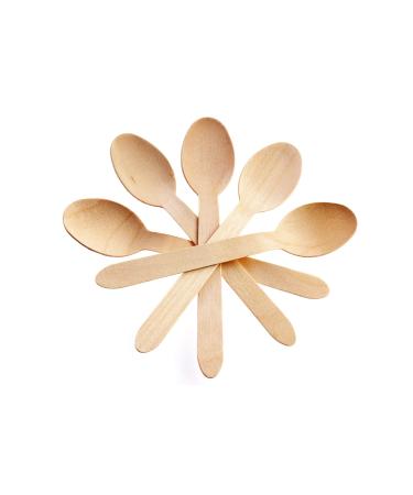 Concession Essentials Disposable Wooden Cutlery Spoons, Compostable and Earth Friendly, 6.25 Inch Length - Pack of 100 Spoons