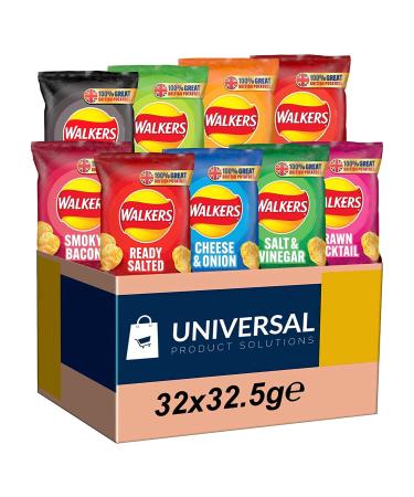 Walkers Crisps Custom Case Selection- Mixed Box of Flavoured British Potato Chips - 32 Pack Select Any 4 Flavours of Your Choosing & Receive 8x32.5g of Each