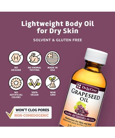 De La Cruz Grapeseed Oil 2 fl oz - Pure, Natural Skin & Hair Care - Buy Online on SooperMarket.com