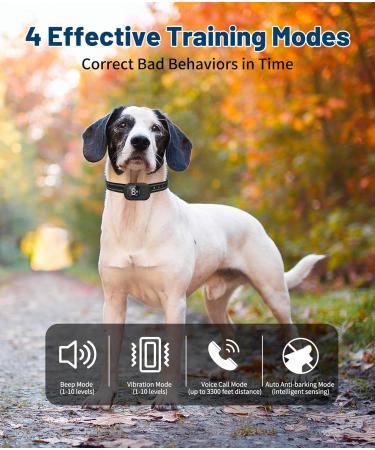 Remote Dog Training Anti Bark Collar | Vibration Beep Voice Call & Static Mode | USB Rechargeable | IP67 Waterproof | Up to 3300FT Range | Harmless Barking Control Device for Small, Medium, Large Dogs - Buy Online on SooperMarket.com