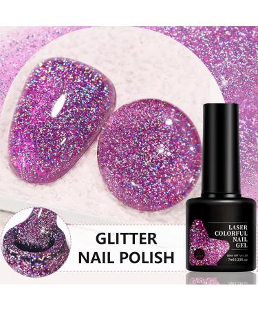 Glitter Gel Nail Polish - Purple Gel Nail Polish - Soak Off UV Sparkling Colors Nail Gel Spring Summer Gel Nail Art Manicure Varnish for Nail Starters Dark Purple - Buy Online on SooperMarket.com