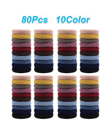 80 Pcs Seamless Cotton Hair Ties for Women - Elastic Wave Style Bands for Curly & Thick Hair - Buy Online on SooperMarket.com