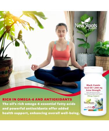 New Roots Herbal - Black Cumin Seed Oil 1000mg Extra Strength 60 Softgels Made with Premium Organic First Cold-Pressed Black Seed Oil for Allergy Support - Pure Black Seed Oil for Overall Wellness - Buy Online on SooperMarket.com