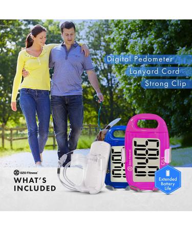 OZO Fitness CS1 Pink Easy Pedometer - Large Display Step Counter for Walking with Clip and Lanyard - Buy Online on SooperMarket.com
