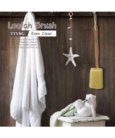 Natural Exfoliating Loofah Back Sponge Scrubber Brush with Wooden Handle - Bath and Shower Spa Tool - Buy Online on SooperMarket.com