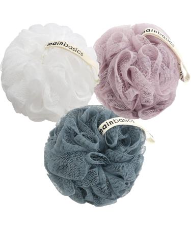 MainBasics Bath Shower Loofah Sponge Pouf Body Scrubber Exfoliator (Set of 3)
