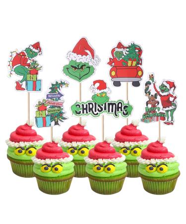 36 Pack Grinch Cupcake Toppers Merry Christmas Cupcake Picks Grinch Christmas Gifts Birthday Baby Shower Christmas Party Cake Decorations Supplies 5