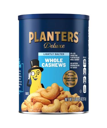 PLANTERS Deluxe Lightly Salted Whole Cashews 1lb 2.25oz . Resealable Canister - Lightly Salted Cashews & Lightly Salted Nuts - Nutrient Dense Snacks for Adults & Kids - Vegan Snacks Kosher