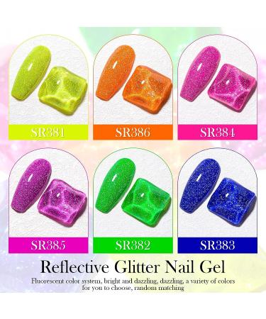 MEET ACROSS Neon Reflective Glitter Gel Nail Polish Set - Shimmery Sparkly Gel Art Varnish Kit for DIY Manicure - Soak Off LED Lamp Included - Buy Online on SooperMarket.com