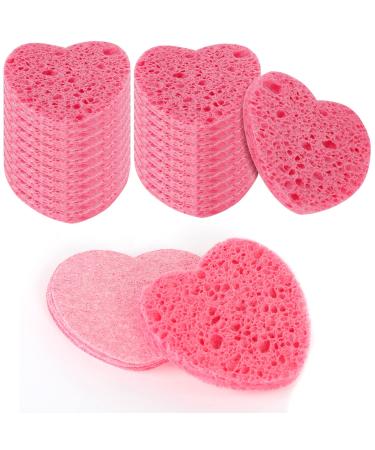 WLLHYF 20 Pieces Compressed Facial Sponges Natural Cellulose Facial Cleaning Sponges Professional Cosmetic Spa Sponges for Face Cleansing Makeup Removal Pore Exfoliating (Heart-pink)