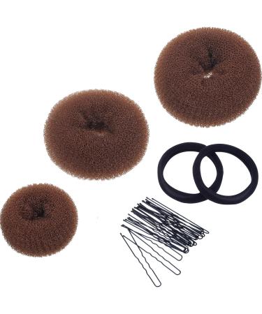 Mudder 3 Pieces Donut Bun Maker Hair Bun Maker Ring Style Bun Maker Set for Chignon Hair Includes Large, Medium and Small (Light Brown)