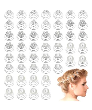 48 Pieces Rhinestone Pearl Spiral Hair Pins  Rhinestone Crystal Spirals Hair Clips Gems Rhinestone Crystal Twisters Set Spiral Hair Pin Silver Coil for Wedding Bridal Prom Party