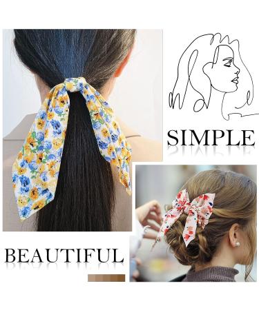 Floral Ribbon Hair Scrunchie Set - 16 Styles Seamless Elastic Hair Ties for Women and Girls - Buy Online on SooperMarket.com