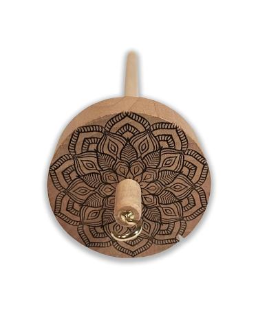 Happy Classy Drop Spindle Maple Top Whorl Spinning Smooth Finish Mandala Flower #5
