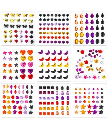 9 Sheets Halloween Face Gemstone Stickers Self Adhesive Rhinestones Face Diamonds Gems Jewels Rhinestone Embellishment Stickers for Makeup Halloween Party Festival