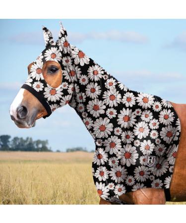 Harrison Howard Soft Fleece Trim Stretchy All-Covered Comfortable Horse Head Hood with Zipper-Daisy L Full (Large) Daisy