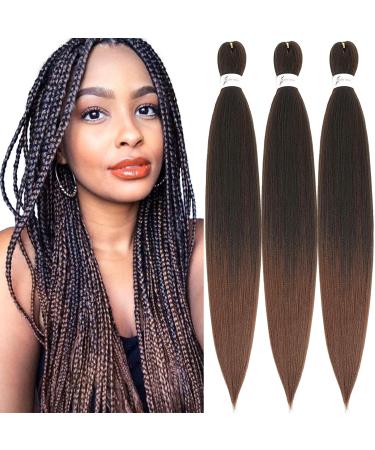 Xusuperb Pre Stretched Braiding Hair Ombre Light Brown 30 inch Easy Braids Extensions 3 Packs Knotless Aranged Braid Hair Kanecalon Kunsthaar Yaki Lichen Hair extensions (T1B/30#) 76 cm (3 SPACE) T1B/30#
