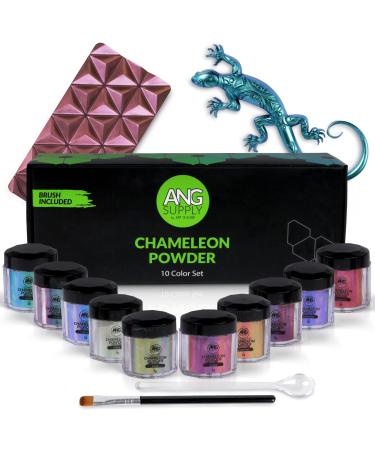 ANG Supply Chameleon Mica Powder Set - 10 x 5 Gram Color Shift Mica Powder Set (50 Grams Total) with Spoon and Brush for Epoxy Resin  Chameleon Pigment Powder for Acrylic Paints and Nail Art