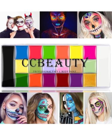 CCbeauty Professional Face Body Paint Set - 20 Colors for Halloween Neon Face Painting, SFX Cosplay & Costume Makeup | UV Glow + Classic Colors | Oil Based with 10 Brushes Included - Buy Online on SooperMarket.com