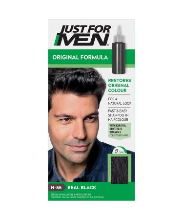 Just For Men Original Formula Real Black Hair Dye Targets Only The Grey Hairs Restoring The Original Colour For a Natural Look H-55 Real Black H55 - Real Black Single