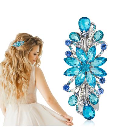 WLLHYF Flower Hair Clips Vintage Rhinestone Style Barrettes Luxury Jewelry Design Hairpin Metal Spring Hair Barrette Clips Hair Accessories for Women Girls (Sky blue)