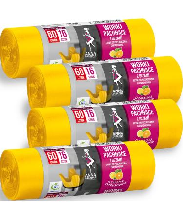 Citrus fragrant garbage bags 60l with handle advantage pack 64 pieces - 70x59cm 15 m 100% recycled EucertPlast - Henkel closure perfect for household & medium -sized tasks durable 64 pieces - 60 l - citrus - 15 m
