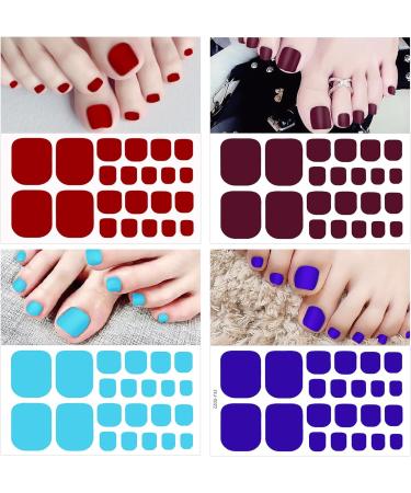 JSRQT 12 Sheets Full Toe Nail Stickers Solid Colors Toe Nail Polish Stickers Red Purple Brown Gel Nail Stickers with Nail File Full Toe Nail Wraps DIY Nail Decor Art Toenails Stickers for Women Girls - Buy Online on SooperMarket.com